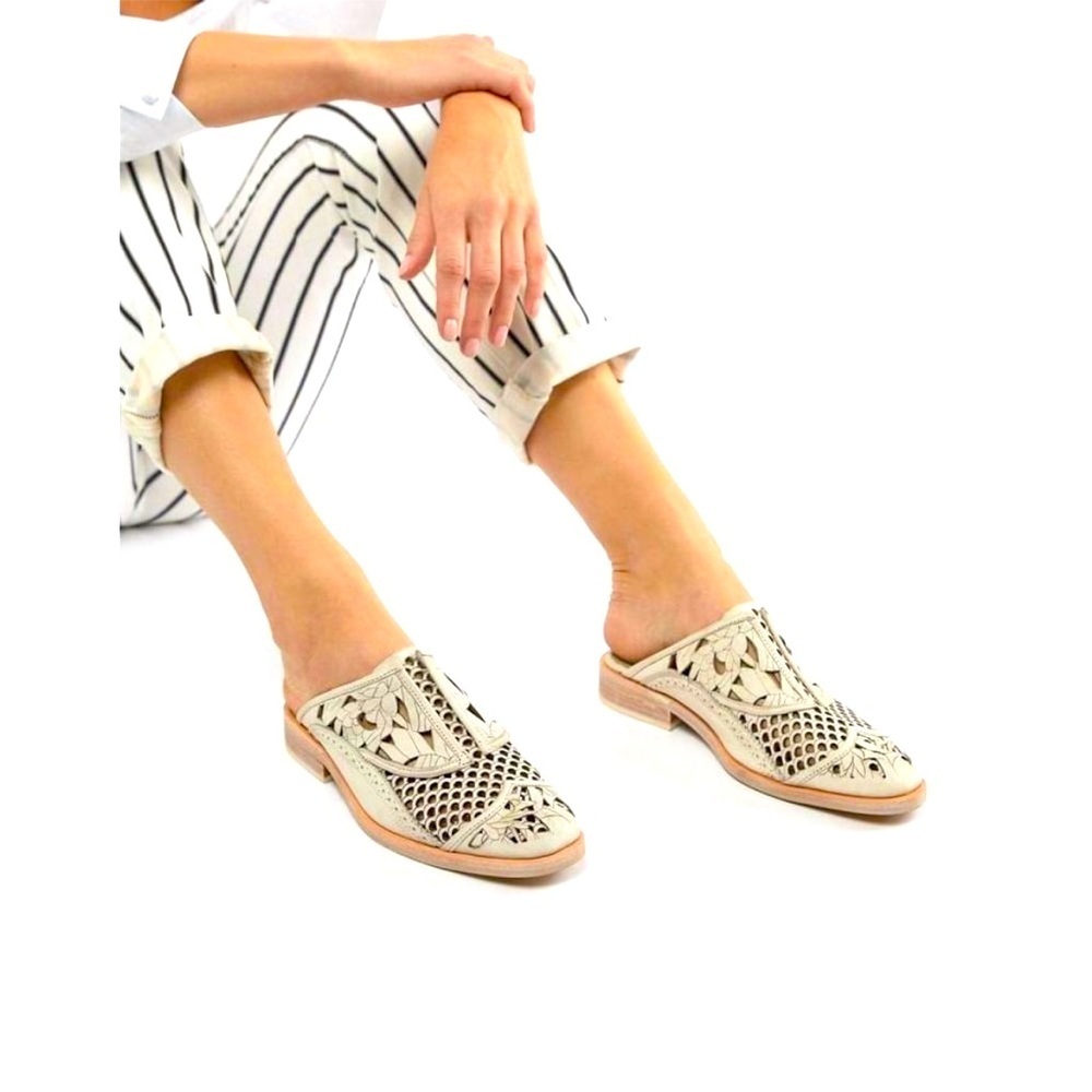 Free People Beige Woven Leather Mule Flats